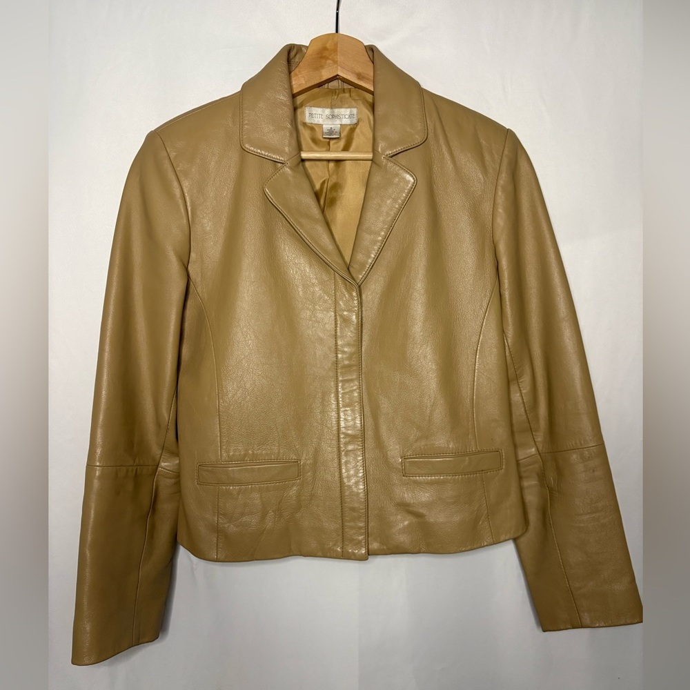 Petite Sophisticate Camel 100% Leather Jacket Size S Y2K